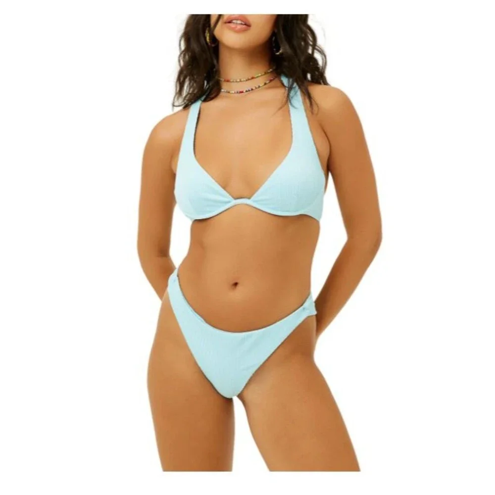 Frankies Bikinis Stardust Womens Baby Blue  Plisse Bikini Top Size XS      11103